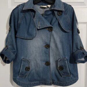 Chico's Cotton Jean Shirt Jacket Women's Size 1(M) 3/4 Sleeve Blue Button Boho